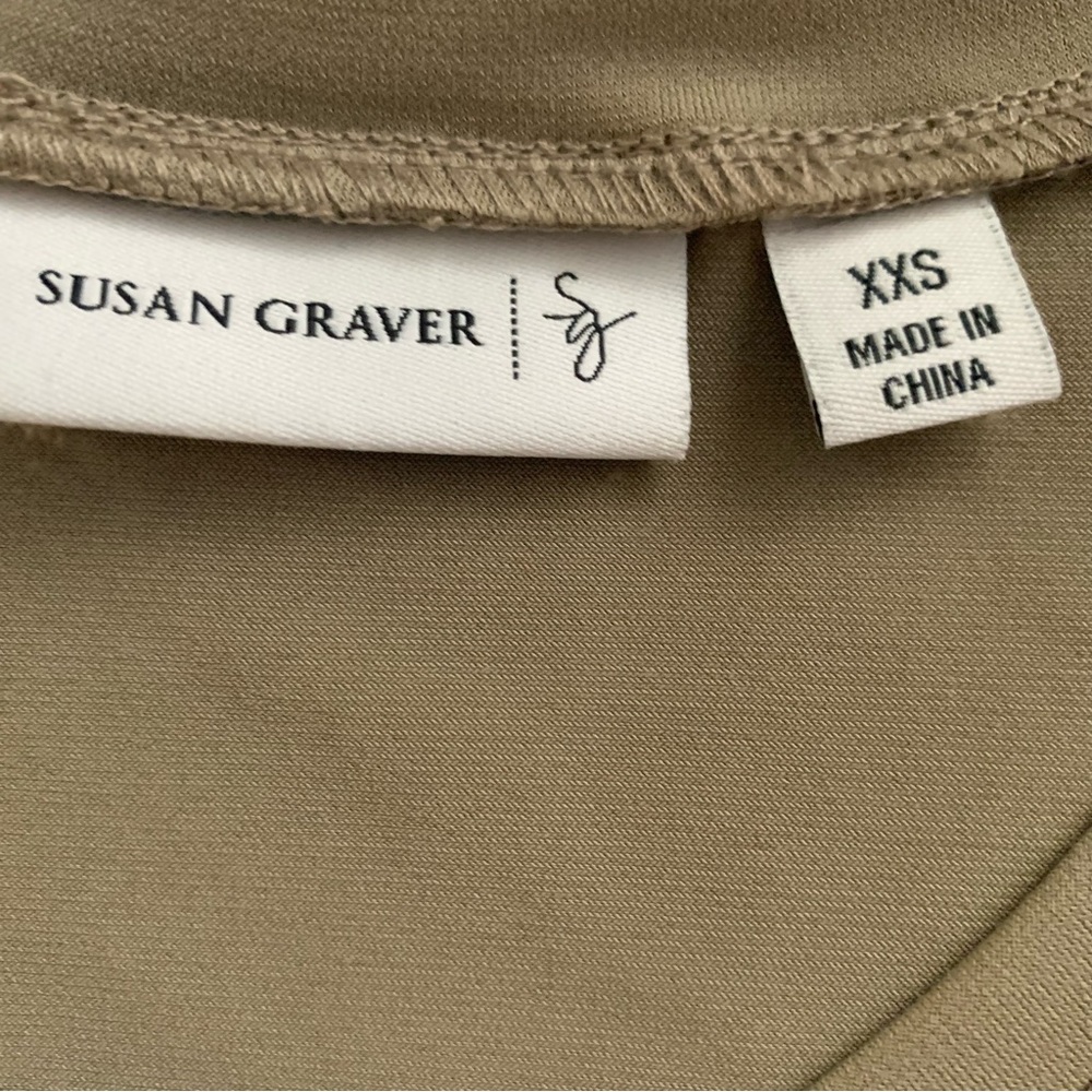 Susan graver tan XXS ruched sleeves knit shirt comfort soft v neck minimalist - Picture 7 of 10